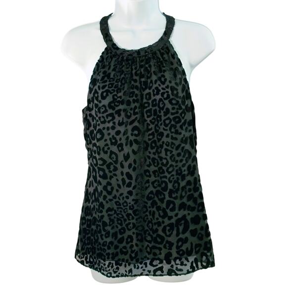 White House Black Market Halter Neck Top Wmn's Sz S Black Velvet Flocked Chiffon - Picture 4 of 16